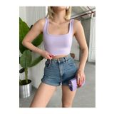 ladyzey kadın lila kare yaka kaşkorse crop bluz