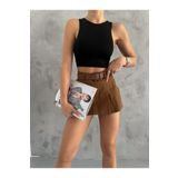 ladyzey kadın siyah bisiklet yaka önü çift katlı kolsuz crop bluz