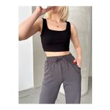 ladyzey kadın siyah kare yaka kaşkorse crop bluz
