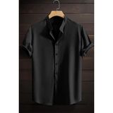 Laend Slim Fit Esnek Likralı Kısa Kol Hakim Yaka Erkek Gömlek - Siyah