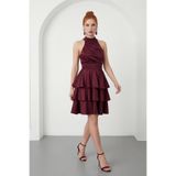 Lafaba Kadın Bordo Halter Yaka Saten Mini Mezuniyet Abiye Elbise