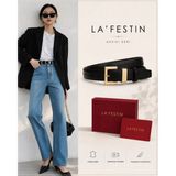 Lafestin Hakiki Deri Gold Toka Kadın Kemeri Pantolon Kemeri, Gömlek Kemeri - 110 cm - Siyah