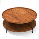 Lagoma Harmonia Yuvarlak Orta Sehpa - 100 cm - Ceviz Tabla / Ceviz Raf / Siyah Metal Ayak - Çap - 100 cm - Ceviz / Ceviz / Siyah Ayak