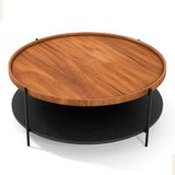 Lagoma Harmonia Yuvarlak Orta Sehpa - 100 cm - Ceviz Tabla / Siyah Meşe Raf / Siyah Metal Ayak - Çap - 100 cm - Ceviz / Siyah Meşe / Siyah Ayak