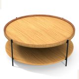 Lagoma Harmonia Yuvarlak Orta Sehpa - 100 cm - Meşe Tabla / Meşe Raf / Siyah Metal Ayak - Meşe / Meşe / Siyah Ayak - Çap - 100 cm