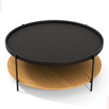 Lagoma Harmonia Yuvarlak Orta Sehpa - 100 cm - Meşe Tabla / Siyah Meşe Raf / Siyah Metal Ayak - Meşe / Siyah Meşe / Siyah Ayak - Çap - 100 cm