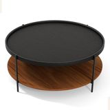 Lagoma Harmonia Yuvarlak Orta Sehpa - 100 cm - Siyah Meşe Tabla / Ceviz Raf / Siyah Metal Ayak