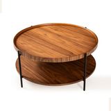 Lagoma Harmonia Yuvarlak Orta Sehpa - 80 cm - Ceviz Tabla / Ceviz Raf / Siyah Metal Ayak - Çap - 80 cm - Ceviz / Ceviz / Siyah Ayak