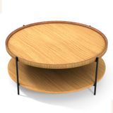 Lagoma Harmonia Yuvarlak Orta Sehpa Ahşap Raf Metal Ayak - 100 cm (Meşe/Meşe/Siyah Ayak)