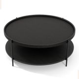 Lagoma Harmonia Yuvarlak Orta Sehpa Ahşap Raf Metal Ayak - 100 cm (Siyah Meşe/Siyah Meşe/Siyah Ayak)