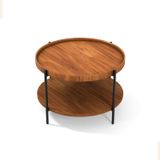 Lagoma Harmonia Yuvarlak Orta Sehpa Ahşap Raf Metal Ayak - 60 cm (Ceviz/Ceviz/Siyah Ayak)