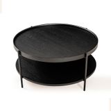 Lagoma Harmonia Yuvarlak Orta Sehpa Ahşap Raf Metal Ayak - 80 cm (Siyah Meşe/Siyah Meşe/Siyah Ayak)