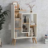 Lagomood New Sally Beyaz Meşe Suntalam Kitaplık 84x126x22 cm – Minimalist ve Şık Tasarım, Ev ve Ofis Kullanımına Uygun - Beyaz - Ceviz