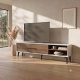 Lagomood Sydney Modern Tasarımlı Tv Ünitesi Beyaz Ceviz Suntalam Malzeme 180X51X29,5 cm