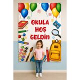lagun reklam Okula Hoş Geldin Fotoğraf Brandası 100x150 cm | Anaokulu Kreş İlk Okul Günü Hatıra Fotoğraf Panosu | Vinil Branda