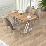 Lai Serisi 90X168 Lak Panel Hazar Masa ve 4 Cappucino Sandalye Krom Ayak
