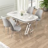 Lai Serisi 90X168 Lak Panel Rampla Gri Masa ve 4 Gri Sandalye Krom Ayak