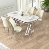 Lai Serisi 90X168 Lak Panel Rampla Gri Masa ve 4 Krem Sandalye Krom Ayak