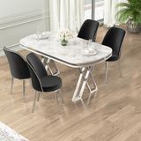 Lai Serisi 90X168 Lak Panel Rampla Gri Masa ve 4 Siyah Sandalye Krom Ayak