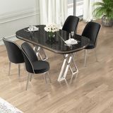 Lai Serisi 90X168 Lak Panel Sonata Masa ve 4 Siyah Sandalye Krom Kaplama Ayak