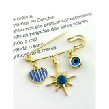 Laika Altın Renk Broş Iskoç Iğnesi Yaka Iğnesi Charmlı Iğne Çengelli Iğne Kalp-Güneş-Nazar Boncuğu - Gold - 6 cm
