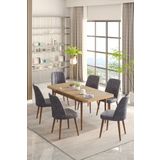 Lajibu Rex Serisi Çam 80X130 Açılır Yemek Masası , Yemek Masa Takımı Metal Ayaklı 6 Cappucino Sandalye