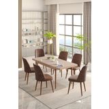 Lajibu Rex Serisi Sonomo 80X130 Açılır Yemek Masası , Yemek Masa Takımı Metal Ayaklı 6 Cappucino Sandalye