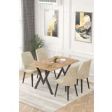 Lajibu Yoyo Atlantik Sabit 70X120 Mutfak Masası Takımı, Yemek Masası Takımı, 4 Krem Sandalye