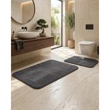 Lal Home 2 Adet Soft Peluş Kumaş Banyo Paspası - Tuvalet Paspas Takımı - Kaydırmaz Alt Özelliği Kaymaz Taban - Antrasit
