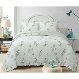 Lal Home Deco Flowers Çift Kişilik Yatak Örtüsü Seti 240x260cm - Volanlı 2 Yastıklı %100 Polyester - 240 x 260 cm - Beyaz - Mint Yeşili