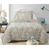 Lal Home Deco Flowers Tek Kişilik Yatak Örtüsü Seti 180X240CM - Volanlı Yastıklı %100 Polyester Modern Bej Beyaz - Beyaz - Bej - 180 x 240 cm