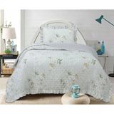 Lal Home Deco Flowers Tek Kişilik Yatak Örtüsü Seti 180X240CM - Volanlı Yastıklı %100 Polyester Modern Krem Beyaz - Beyaz - Ekru - 180 x 240 cm