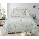 Lal Home Deco Flowers Tek Kişilik Yatak Örtüsü Seti 180X240CM - Volanlı Yastıklı %100 Polyester Modern Mavi Beyaz - Mavi - Beyaz - 180 x 240 cm
