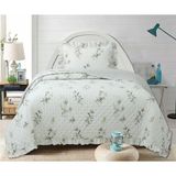 Lal Home Deco Flowers Tek Kişilik Yatak Örtüsü Seti 180X240CM - Volanlı Yastıklı %100 Polyester Modern Yeşil Beyaz - Beyaz - Mint Yeşili - 180 x 240 cm