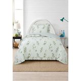 Lal Home Deco Flowers Tek Kişilik Yatak Örtüsü Seti 180X240CM - Volanlı Yastıklı %100 Polyester Modern Yeşil Beyaz - Beyaz - Mint Yeşili - 180 x 240 cm