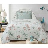 Lal Home Deco Flowers Tek Kişilik Yatak Örtüsü Seti 180X240CM - Volanlı Yastıklı %100 Polyester Modern Yeşil Pembe - Pembe - Mint Yeşili - 180 x 240 cm