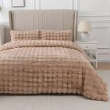 Lal Home Deco Loria Peluş Çift Kişilik Yatak Örtüsü 220X240CM Petek Desenli Elyaf Dolgulu Yumuşak - Bej - 220 x 240 cm