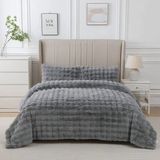 Lal Home Deco Loria Peluş Çift Kişilik Yatak Örtüsü 220X240CM Petek Desenli Elyaf Dolgulu Yumuşak - Gri - 220 x 240 cm
