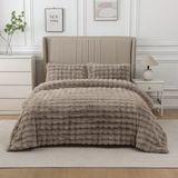 Lal Home Deco Loria Peluş Çift Kişilik Yatak Örtüsü 220X240CM Petek Desenli Elyaf Dolgulu Yumuşak - Kahverengi - 220 x 240 cm