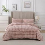 Lal Home Deco Loria Peluş Çift Kişilik Yatak Örtüsü 220X240CM Petek Desenli Elyaf Dolgulu Yumuşak - Pembe - 220 x 240 cm