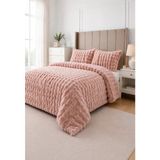 Lal Home Deco Loria Peluş Çift Kişilik Yatak Örtüsü 220X240CM Petek Desenli Elyaf Dolgulu Yumuşak - Pembe - 220 x 240 cm