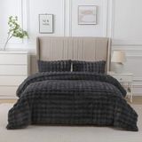 Lal Home Deco Loria Peluş Çift Kişilik Yatak Örtüsü 220X240CM Petek Desenli Elyaf Dolgulu Yumuşak - Siyah - 220 x 240 cm