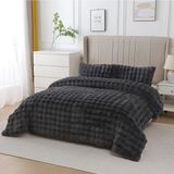 Lal Home Deco Loria Peluş Çift Kişilik Yatak Örtüsü 220X240CM Petek Desenli Elyaf Dolgulu Yumuşak - Siyah - 220 x 240 cm