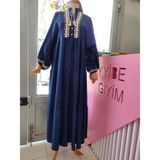 Lal Store Keten Kumaş Çan Kesim Otantik Elbise - 42 - 00400 Lacivert