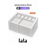 Lala Mutfak Gözde 7 Bölmeli Kahvaltı Servis Tabağı (10'lu Set) – Kırılmaya Dayanıklı Melamin ve Şık Sunum (37 x 26 cm)