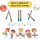 Lala Toys Eğitici Eğlendirici Ahşap Ritim Çubuğu - 3 Çift (6 Adet) - Pembe - Mavi