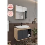 Lale 70 cm %100 Mdf Lavabolu Banyo Dolabı + Aynalı Dolap - Antrasit