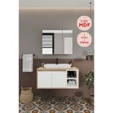 Lale Beyaz 90 Cm %100 Mdf Lavabolu Banyo Dolabı + Aynalı Dolap Beyaz Meşe