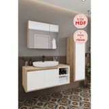 Lale Beyaz 90 cm %100 Mdf Lavabolu Banyo Dolabı + Boy Dolabı