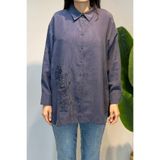 Lale Butik Boncuk Nakış Detaylı Gömlek Tunik, Kadın, İndigo, Beden 2